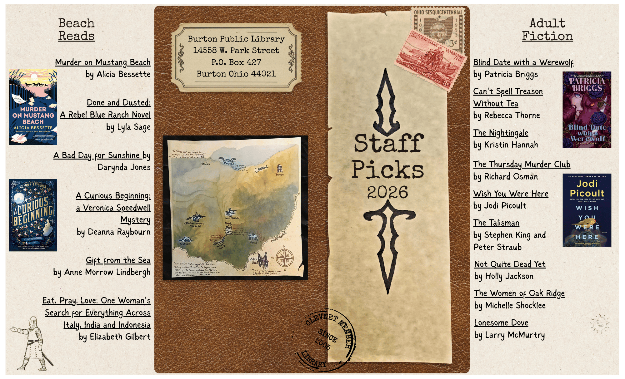 front half of the staff picks page with book covers and art