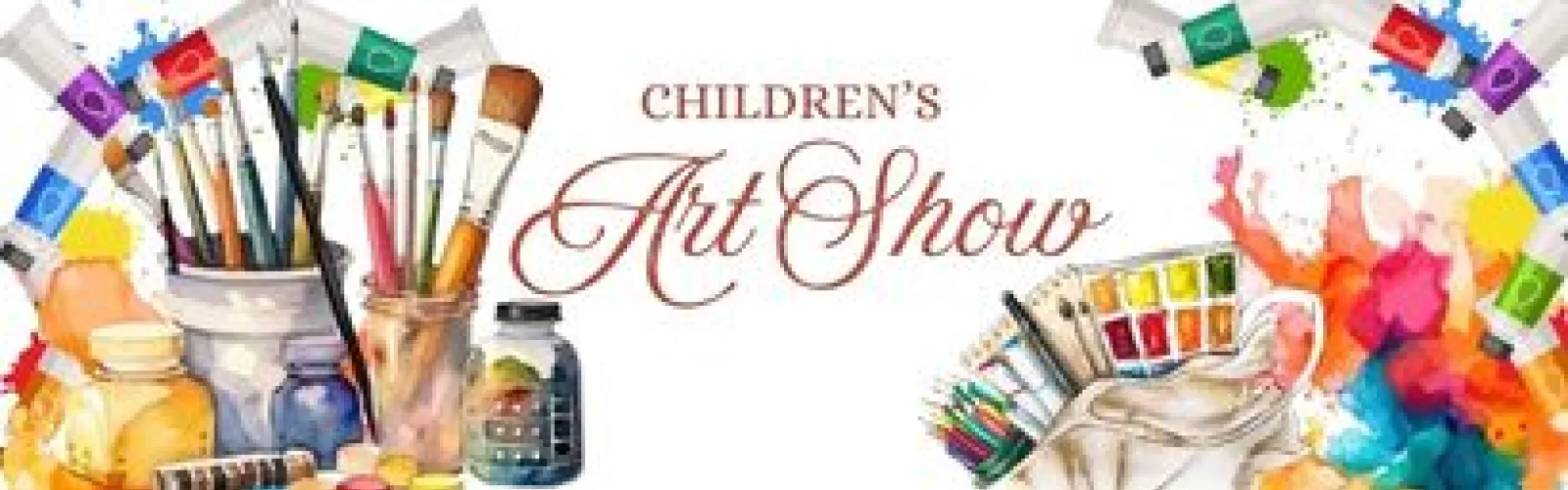 Splashes of paint and paint brushes on Children's Art Show