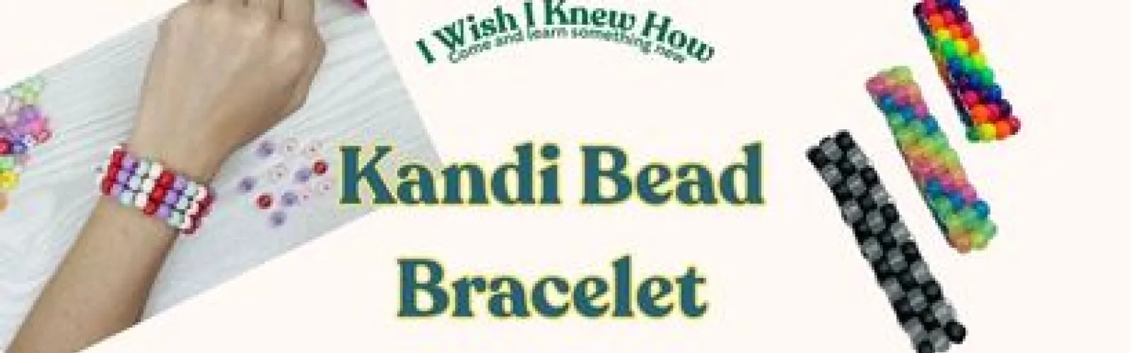 a hand with a bead bracelet and three bracelets to the side