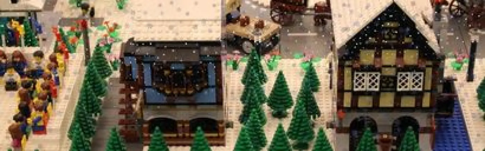 Lego houses in a snowy lego village