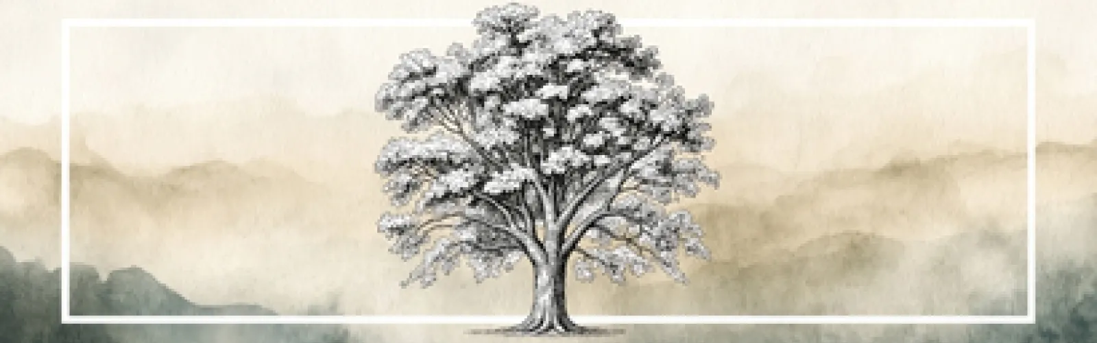 tree on an cloudy yellow and green background