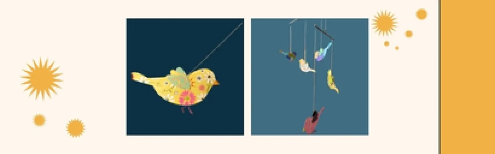 multi-color background with exampled of bird craft in middle