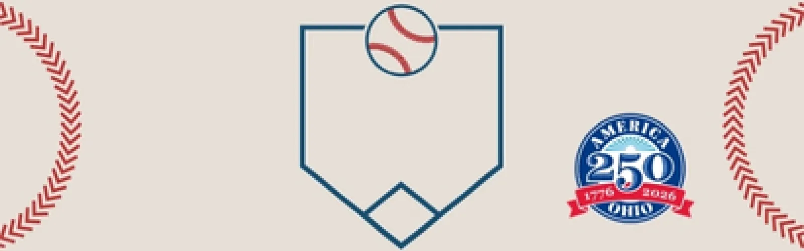 tan background with red baseball designs and blue America 250 logo