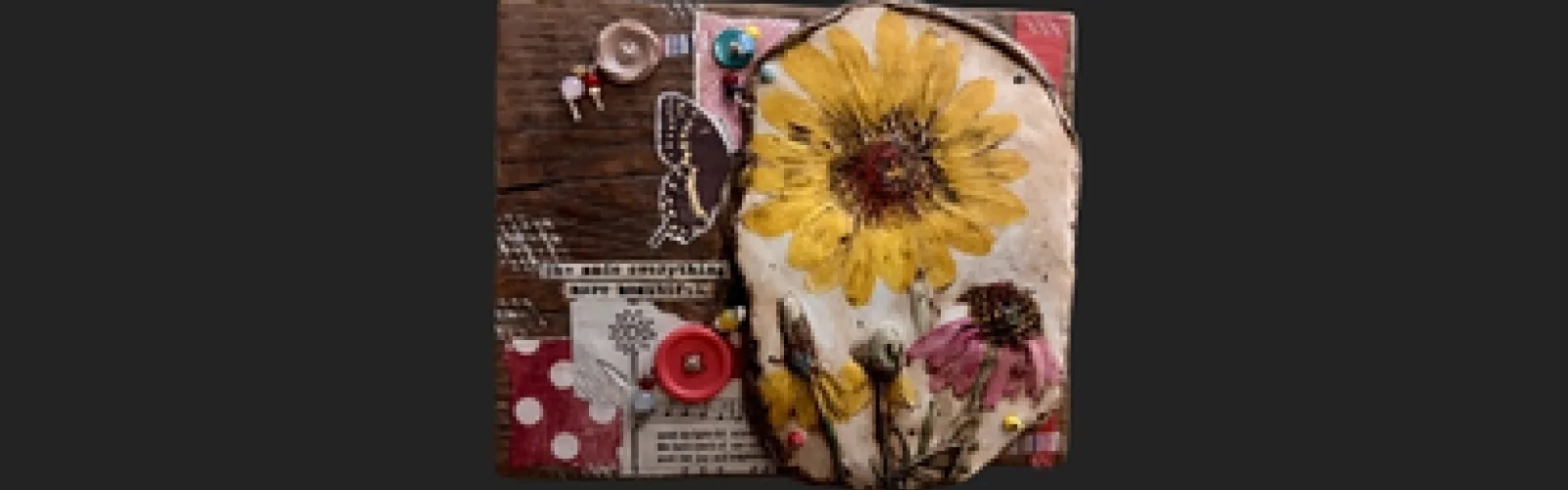 dark grey background with collage example in the center