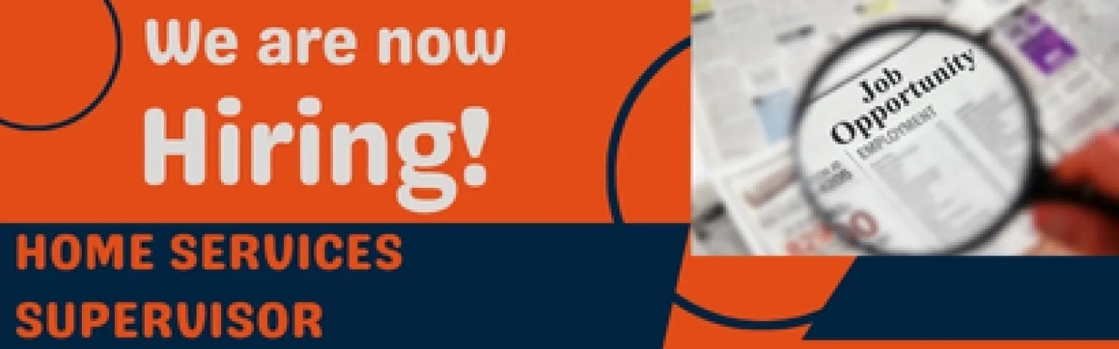 orange and blue background for job posting of Home Services Supervisor