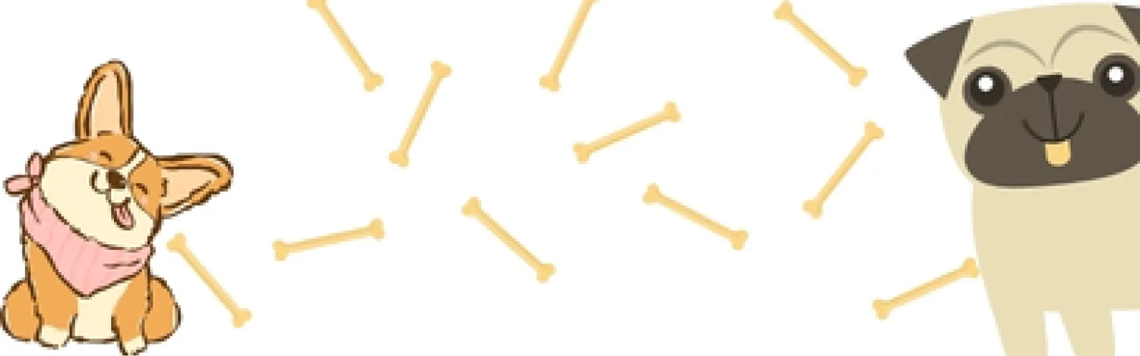 bones and fun dogs against a white background.