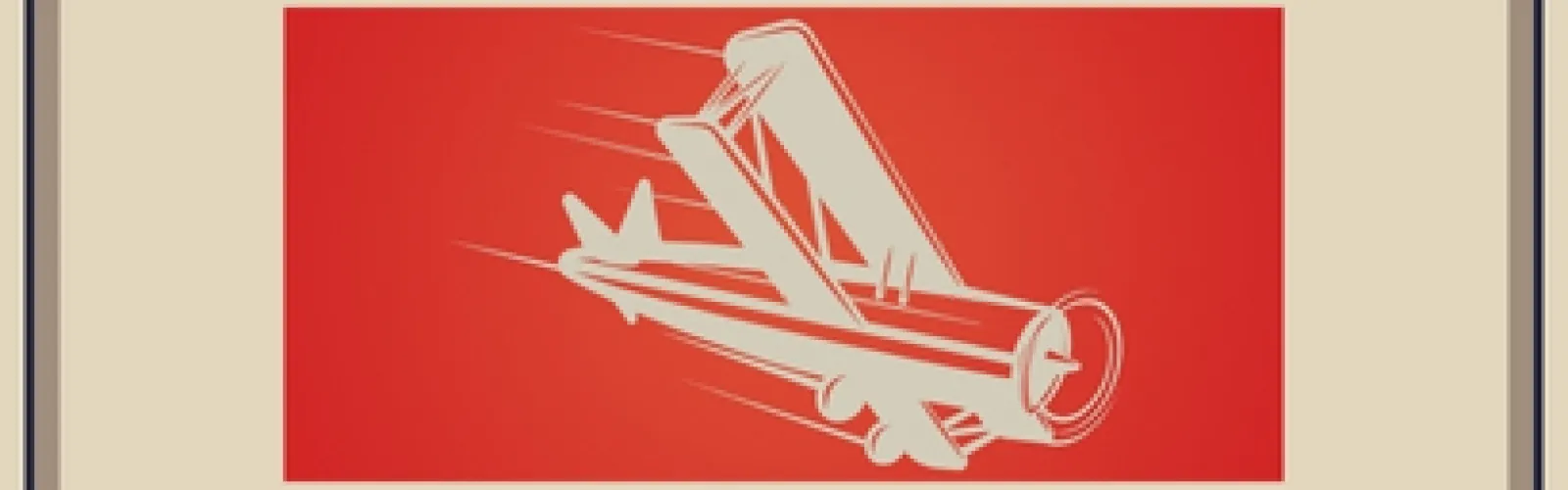 red and tan background with flying plane