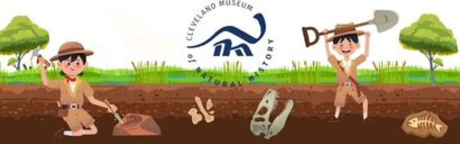 Kids digging in the dirt and finding dino bones