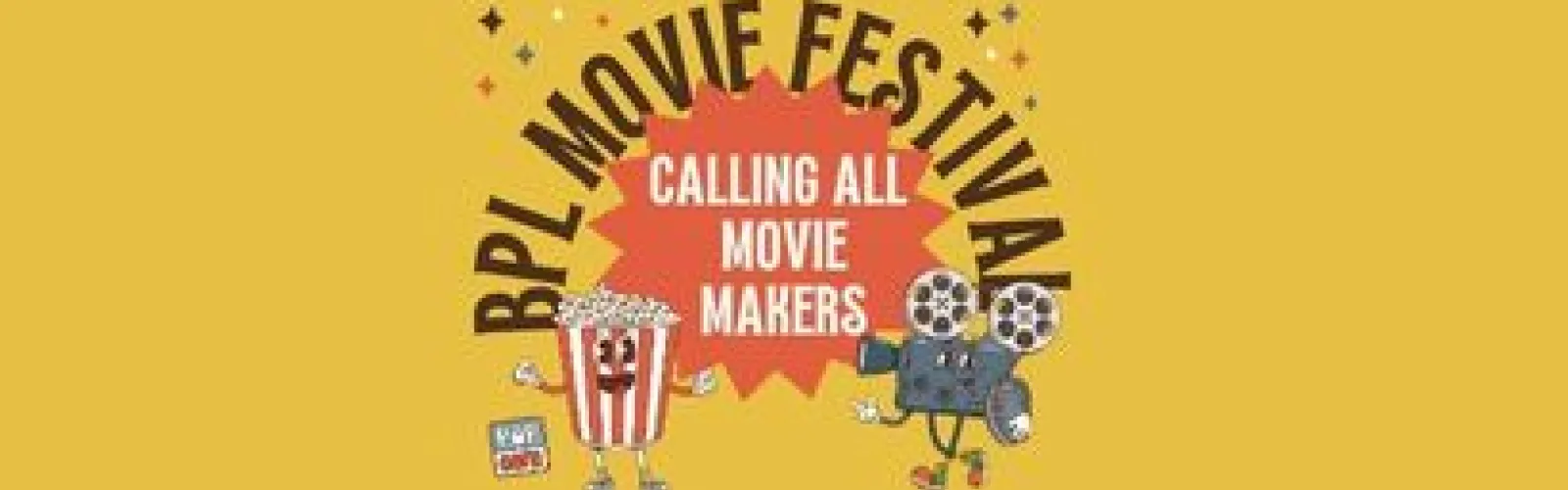 Popcorn and movie camera on yellow background