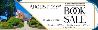 blue and gold corners over text about the book sale